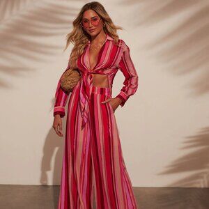 Caia Sunsets Sunsets Tie Crop Top and High Rise Wide Leg Pant